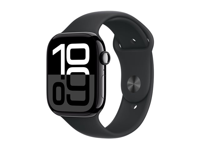 Apple Watch Series 10 GPS 46mm Jet Black Aluminium Case mit Black Sport Band - S/M (MWWP3QF/A)