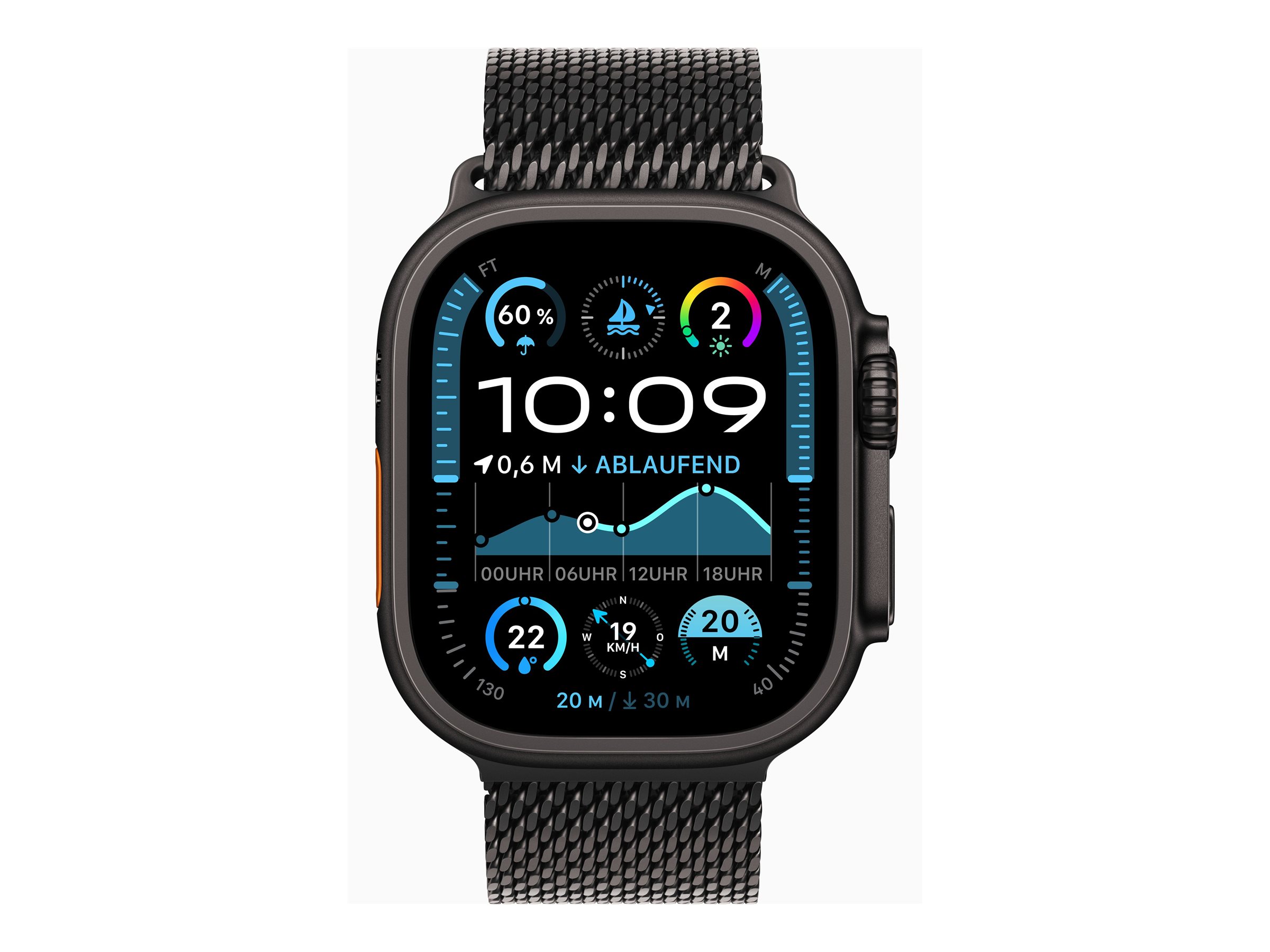 Apple Watch Ultra 2 GPS + Cellular 49mm Black Titanium Case mit Black Titanium Milanese Band - M (MX5U3FD/A)