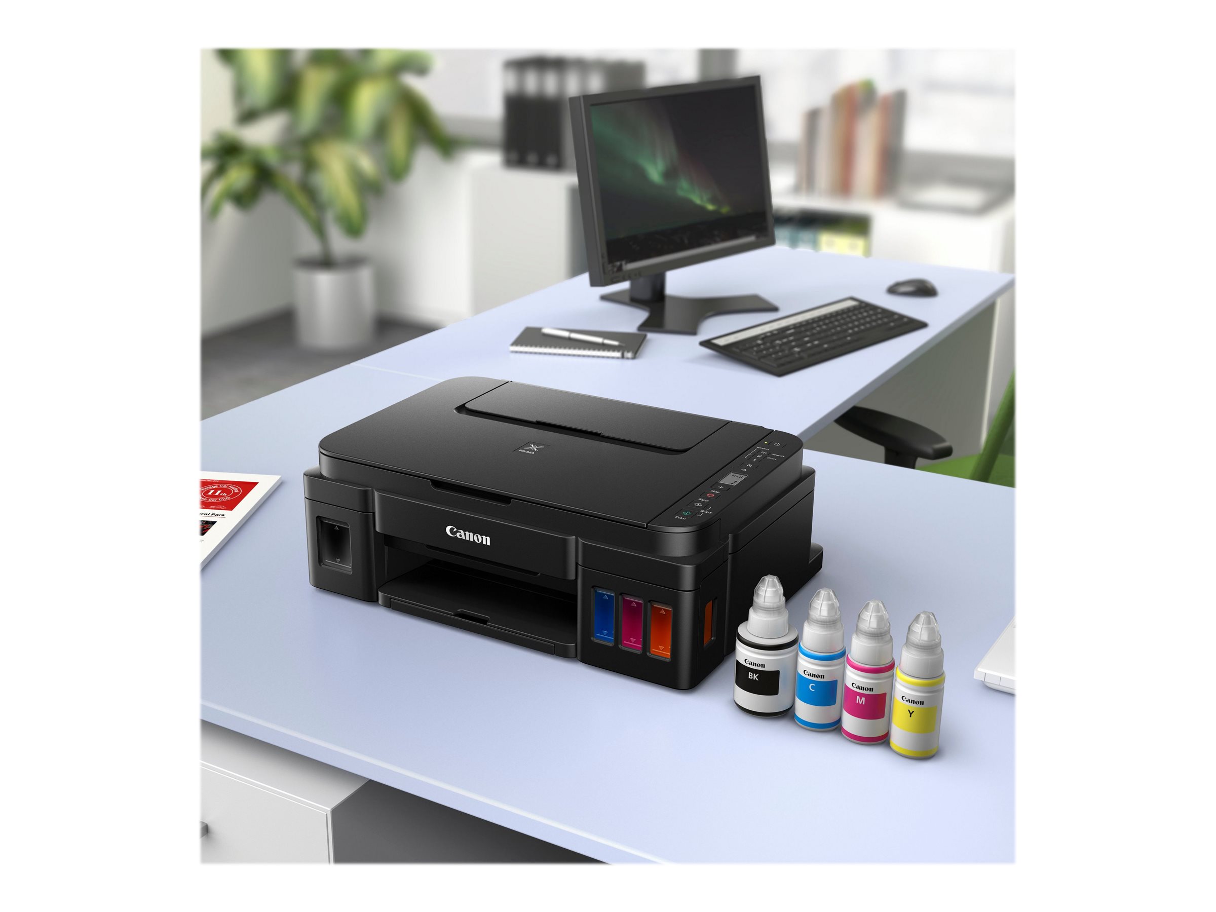 Canon PIXMA G3410 - Multifunktionsdrucker - Farbe - Tintenstrahl - nachfüllbar - 216 x 297 mm (Original) - A4/Legal (Medien) - bis zu 8.8 ipm (Drucken) - 100 Blatt - USB 2.0, Wi-Fi(n)