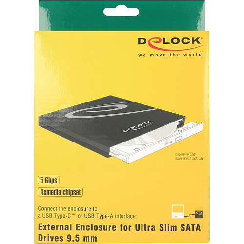 Delock External Enclosure for Ultra Slim SATA Drives 9.5 mm - DVD±RW-Laufwerk (±R DL) / DVD-RAM / BD-ROM-Laufwerk - SuperSpeed USB 3.1 Gen 1 - extern