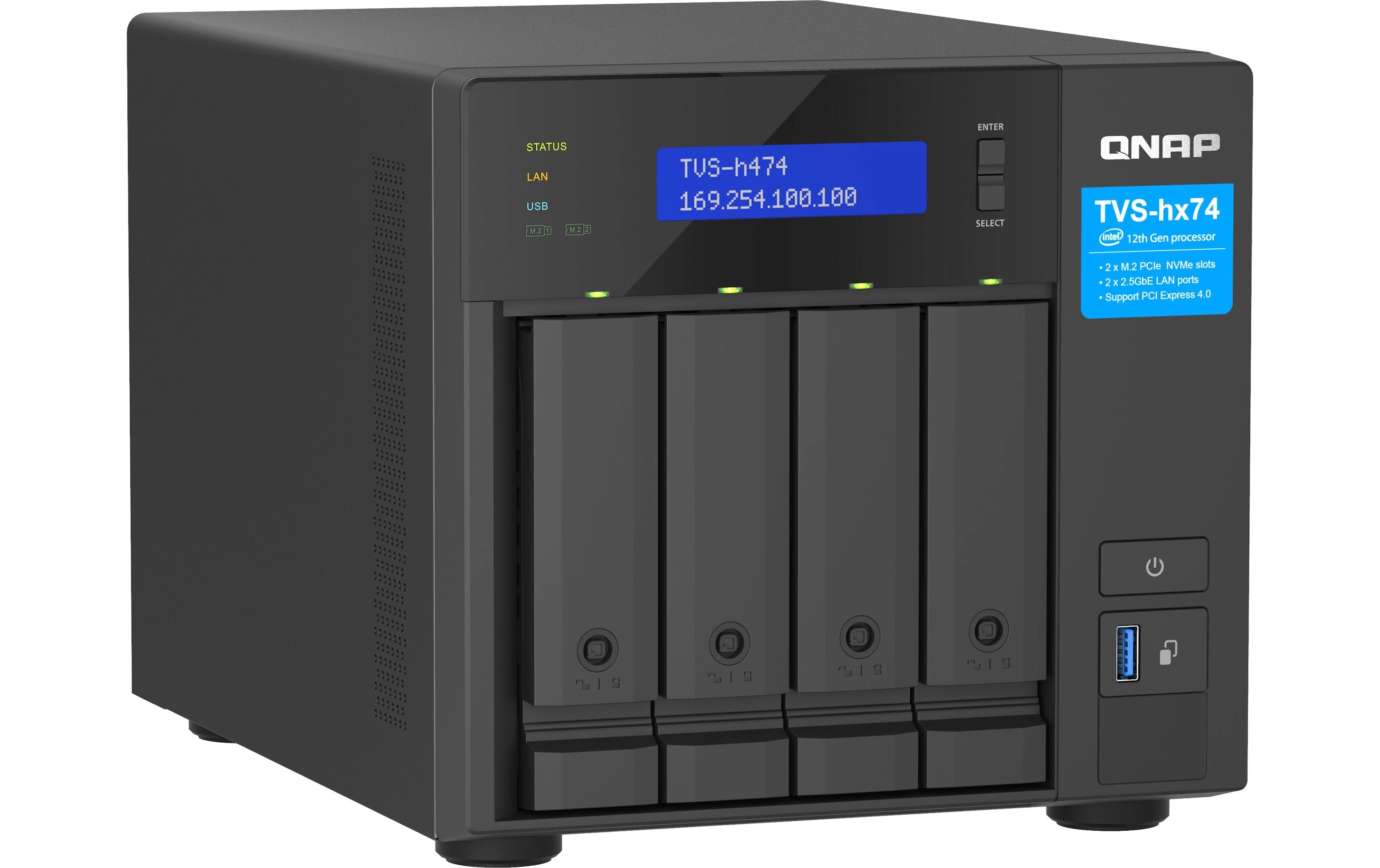 QNAP TVS-H474 - NAS-Server - 4 Schächte - SATA 6Gb/s - RAID JBOD, RAID 0, 1, 5, 6, 10, TM, RAID TP - RAM 8 GB - Gigabit Ethernet / 2.5 Gigabit Ethernet - iSCSI Support