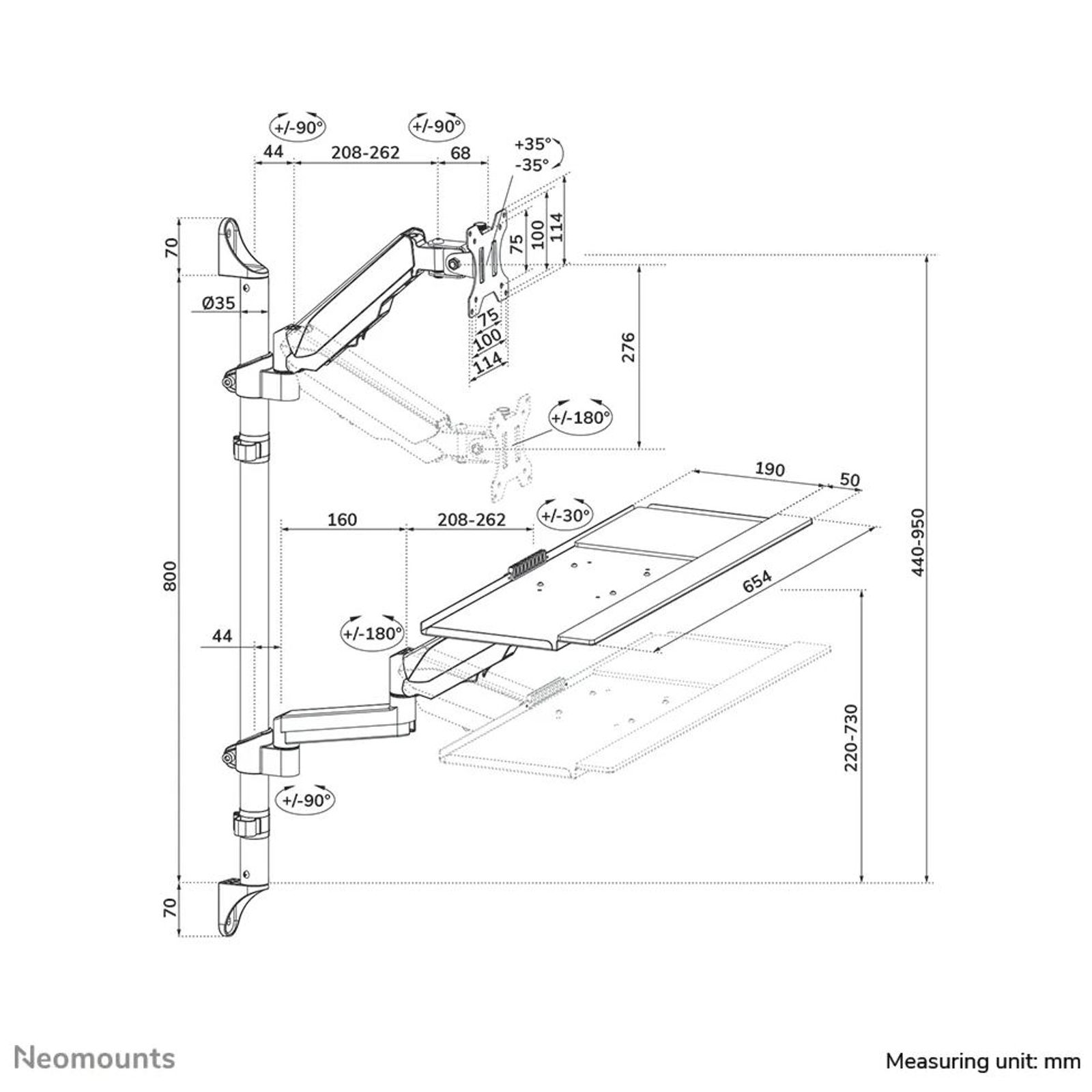 Neomounts WL90-325BL1 Monitor-Wandhalterung 43,2 cm (17) - 81,3 cm (32) Schwarz Tastaturablage, Höhenverstellbar, Neigbar, Schwenkbar, Rotierbar