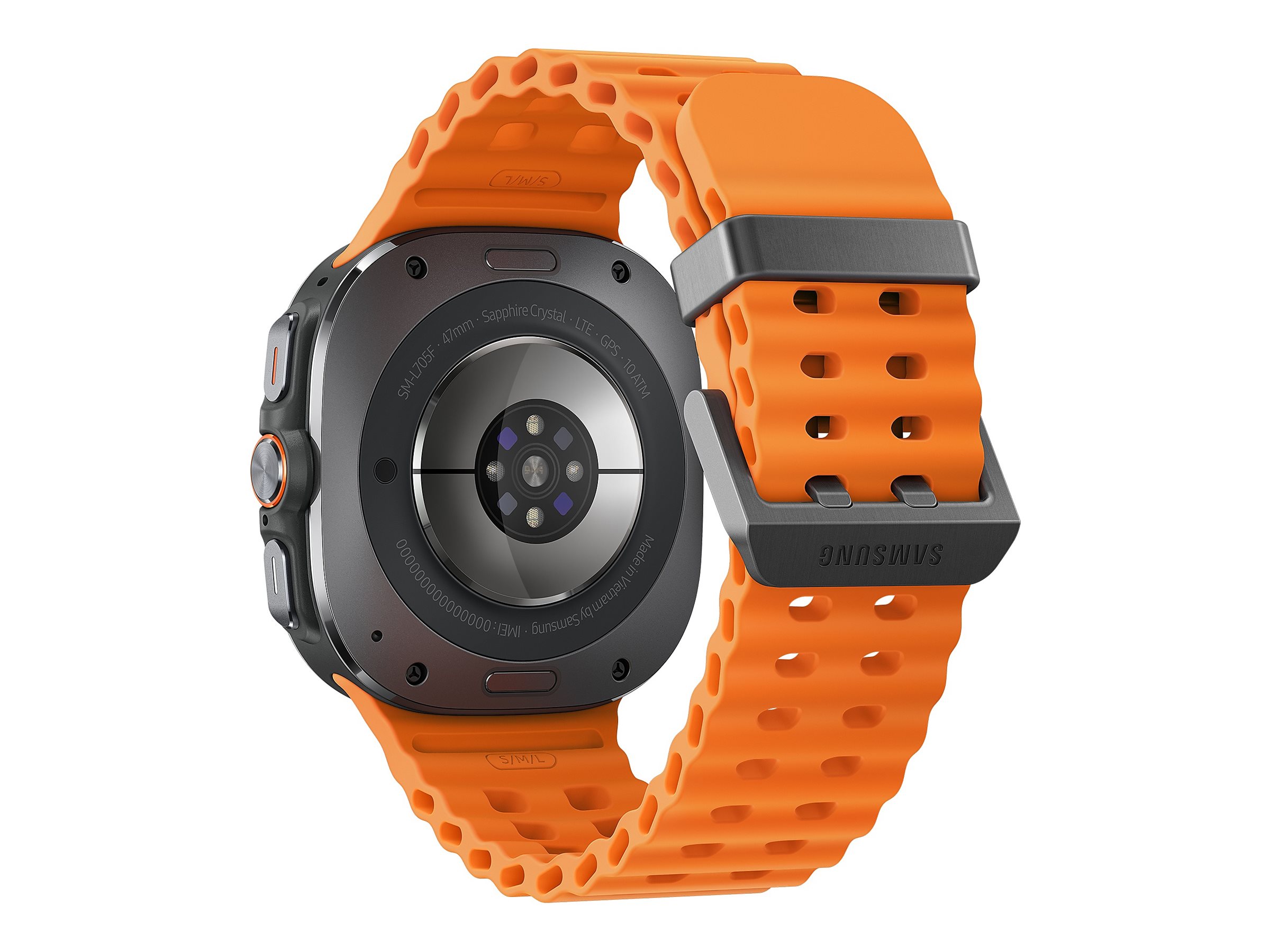 Samsung Galaxy Watch Ultra - 47 mm - titanfarben grau - intelligente Uhr mit Marineband - Gummi - Orange - Bandgröße: S/M/L - Anzeige 3.73 cm (1.5") (SM-L705FZA2DBT)