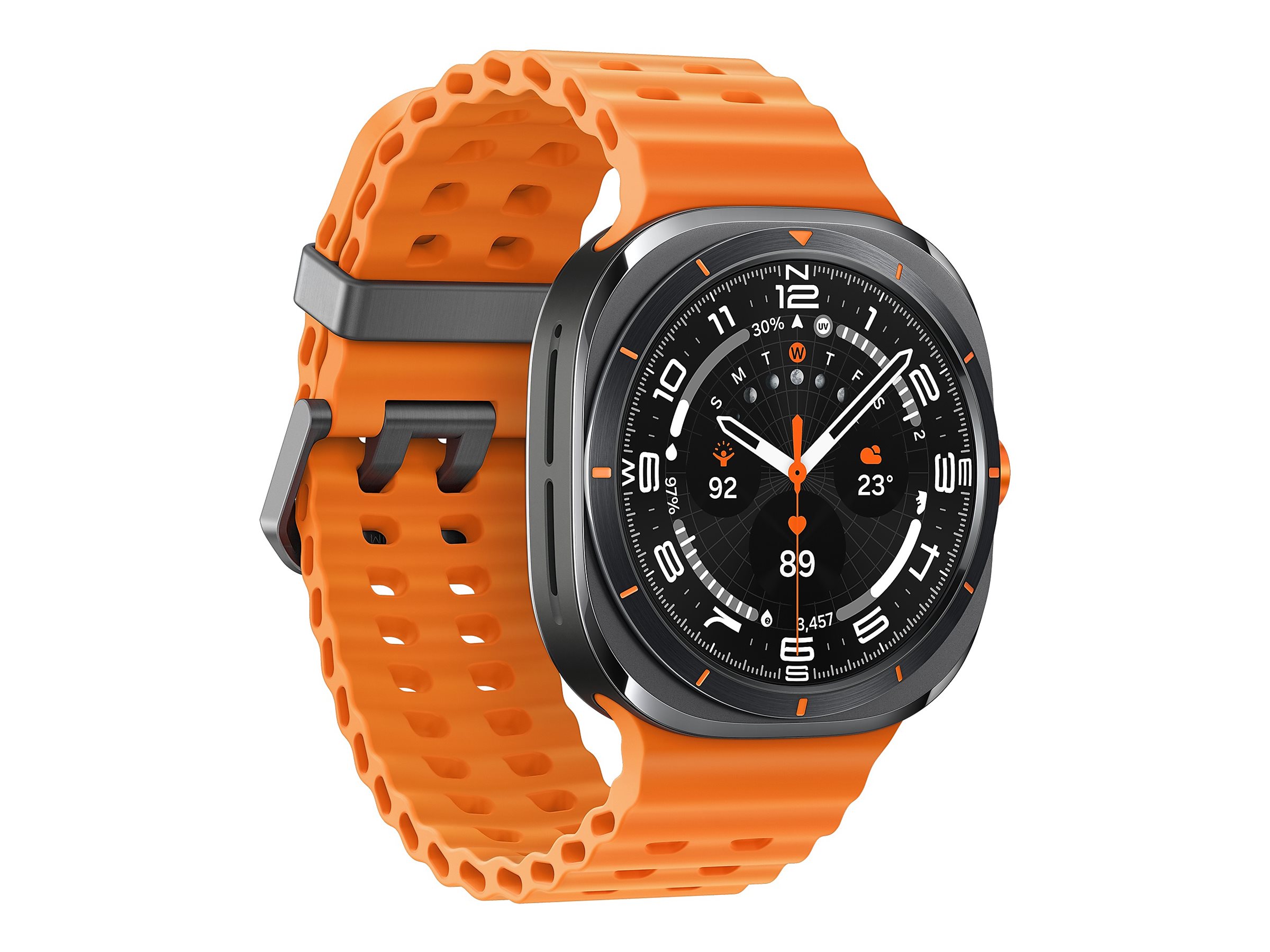 Samsung Galaxy Watch Ultra - 47 mm - titanfarben grau - intelligente Uhr mit Marineband - Gummi - Orange - Bandgröße: S/M/L - Anzeige 3.73 cm (1.5") (SM-L705FZA2DBT)
