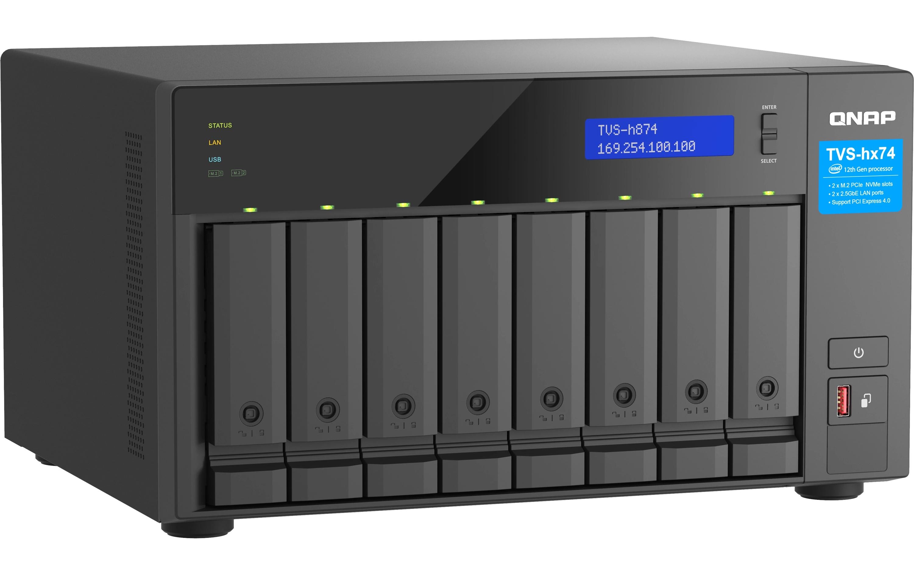 QNAP TVS-H874 - NAS-Server - 8 Schächte - SATA 6Gb/s - RAID 0, 5, 6, 10, 50, 60, RAID TP - RAM 32GB - iSCSI Support (TVS-H874-I5-32G)