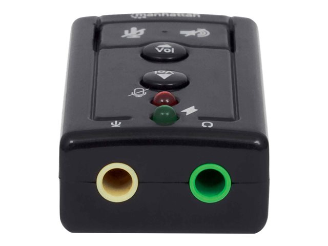 Manhattan USB-A Sound Adapter
USB-A to 3.5mm Mic-in and Audio-Out ports
480 Mbps (USB 2.0)
7.1-Channel Virtual 3D Surround Sound
Internal Amplifier and Volume Controls
Hi-Speed USB
Three Year Warranty
Box - Soundkarte