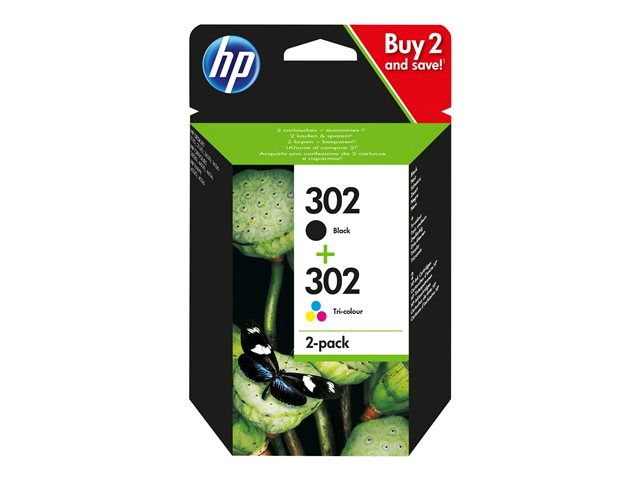 HP 302 - 2er-Pack - Schwarz
Farbe (Cyan
Magenta
Gelb) - original - Tintenpatrone
