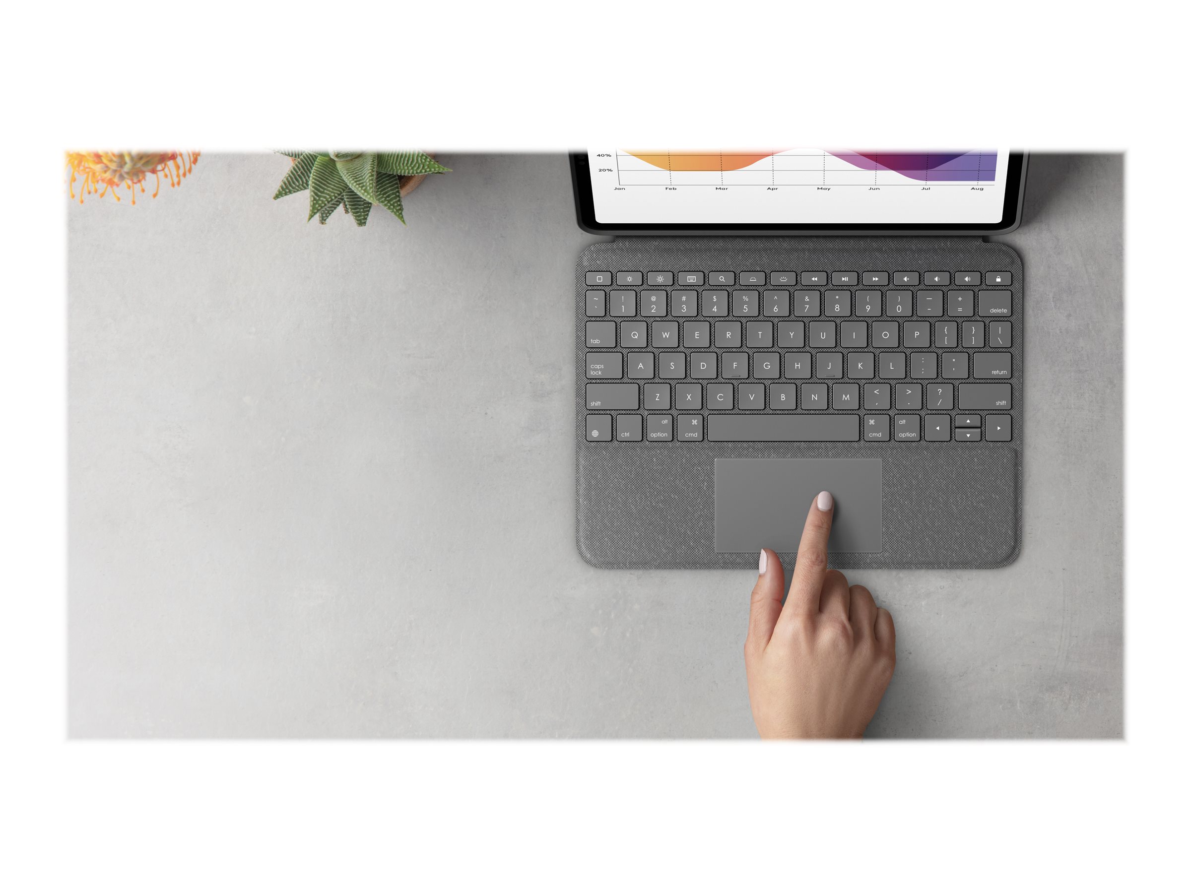 Logitech Folio Touch - Tastatur und Foliohülle - mit Trackpad - QWERTY - GB - Oxford Gray Eingabegerät