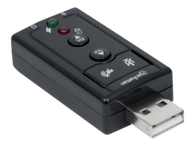 Manhattan USB-A Sound Adapter
USB-A to 3.5mm Mic-in and Audio-Out ports
480 Mbps (USB 2.0)
7.1-Channel Virtual 3D Surround Sound
Internal Amplifier and Volume Controls
Hi-Speed USB
Three Year Warranty
Box - Soundkarte