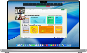 Display eines 16 Zoll MacBook Pro mit M4, das einen geschäftlichen Zoom Anruf zeigt, bei dem eine Person ein Excel Fenster mit Daten und Diagrammen teilt
