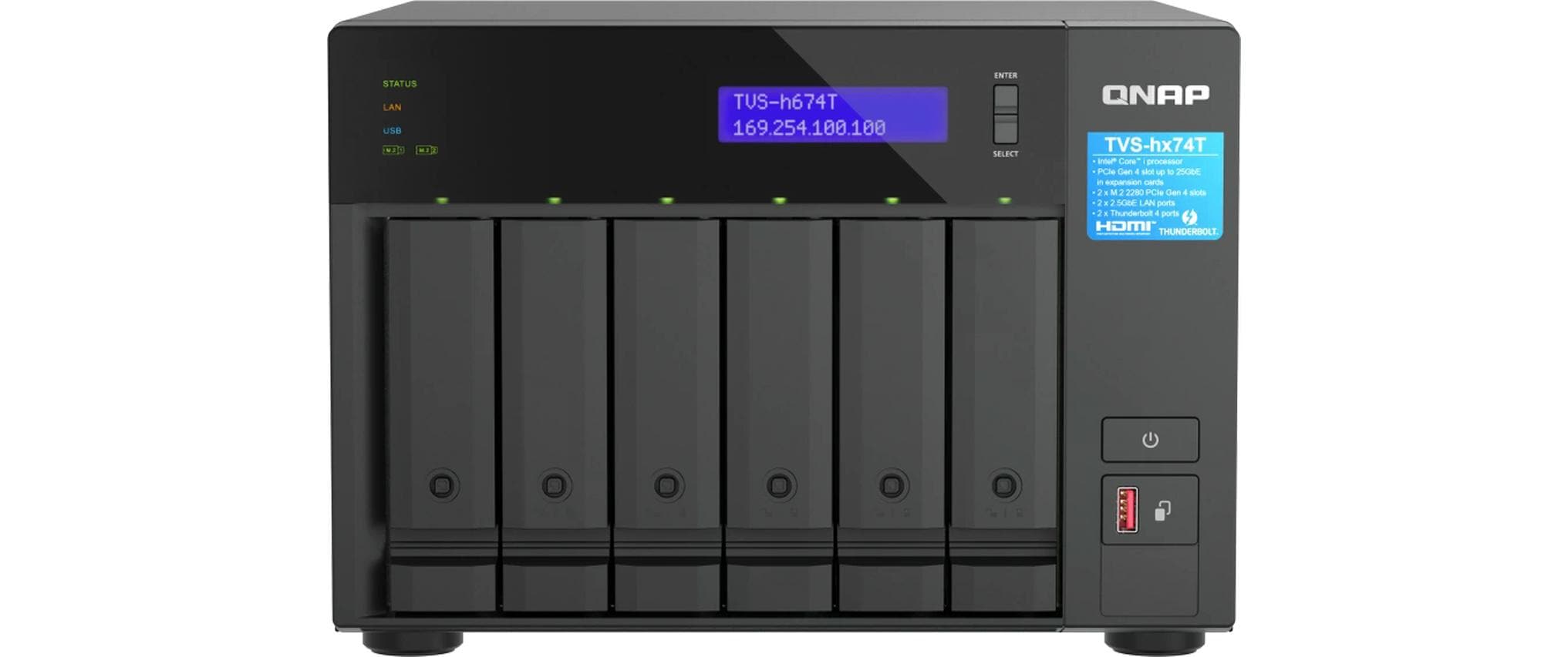 QNAP TVS-H674T - NAS-Server - 6 Schächte - SATA 6Gb/s - RAID 0, 1, 5, 6, 10, JBOD, 50 - RAM 32 GB - 2.5 Gigabit Ethernet - iSCSI Support