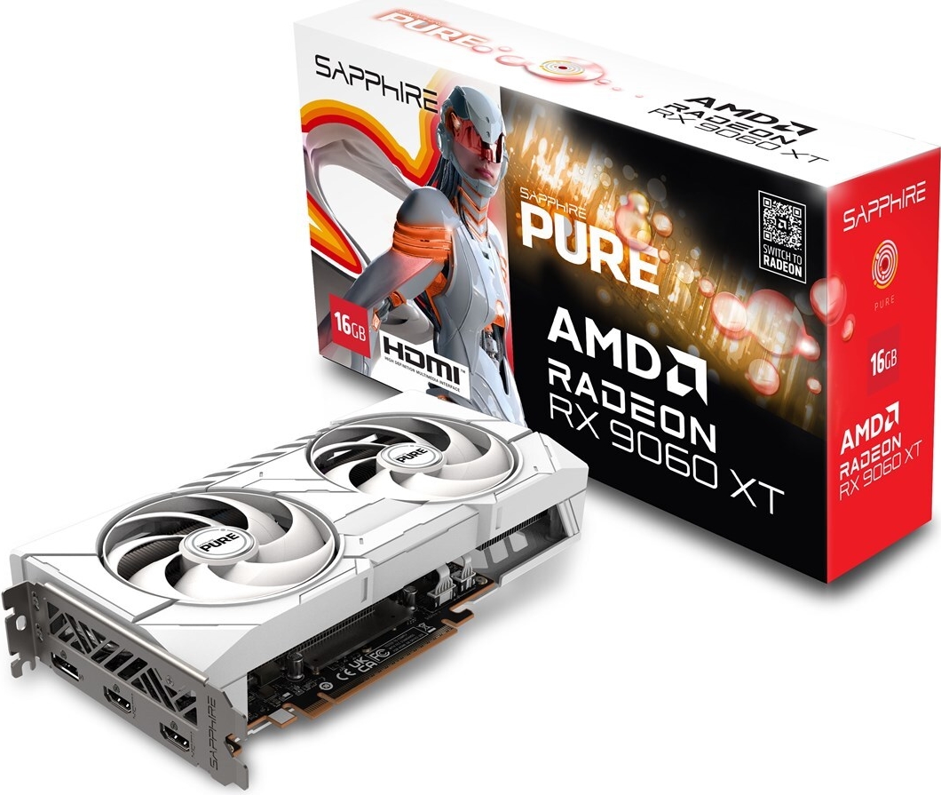 Sapphire Radeon RX 9060 XT 16GB PURE Gaming OC - 16GB GDDR6, 2x HDMI, 2x DP