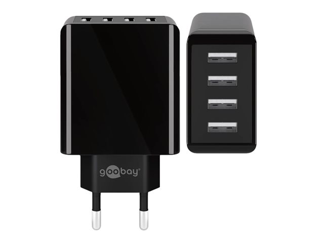 goobay Ladegerät USB A 4-fach schwarz USB Steckernetzteil, 3A, 30W
