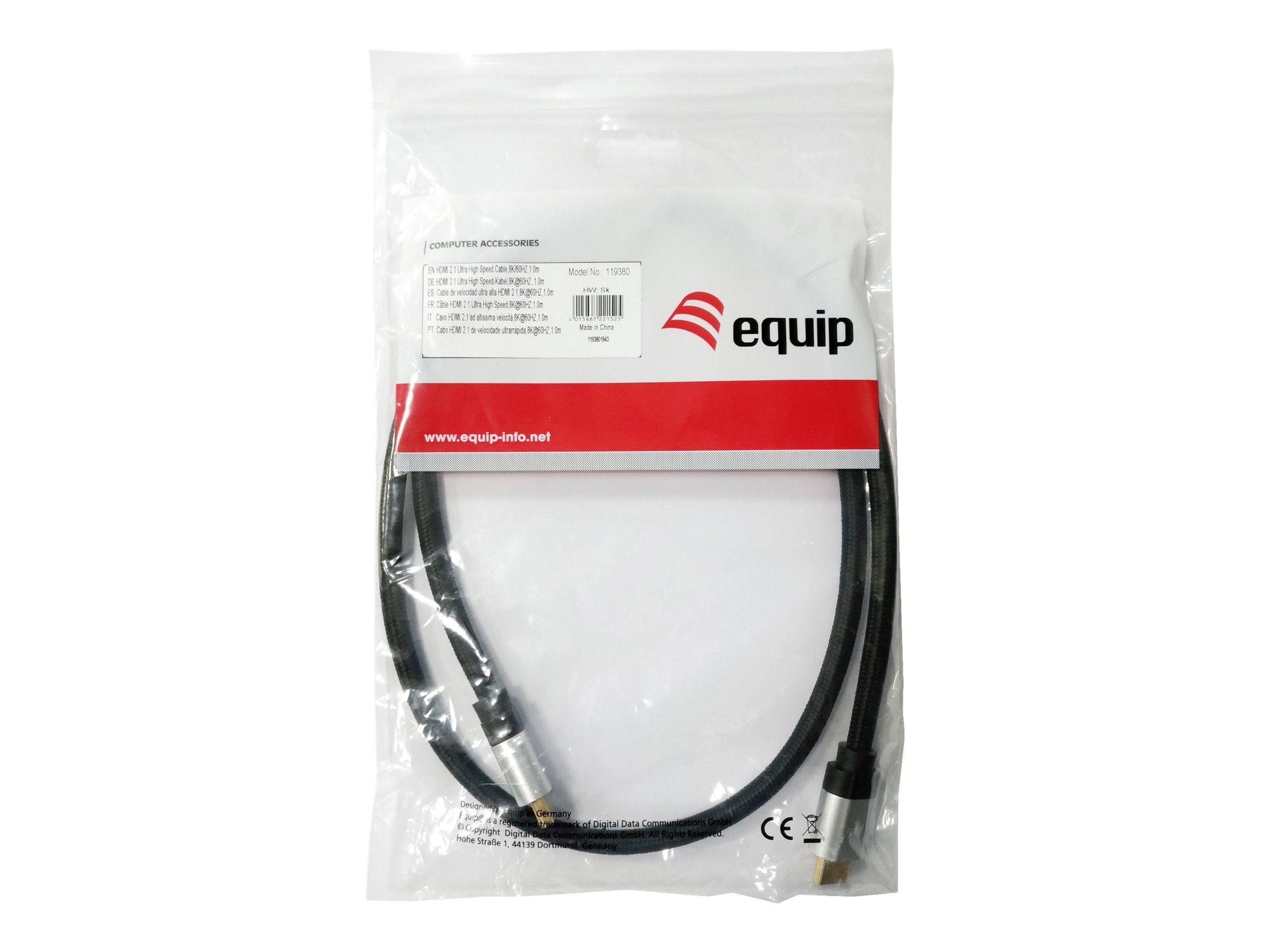 Equip Life - Ultra High Speed - HDMI-Kabel mit Ethernet - HDMI männlich zu HDMI männlich - 1 m - Schwarz - 8K Unterstützung