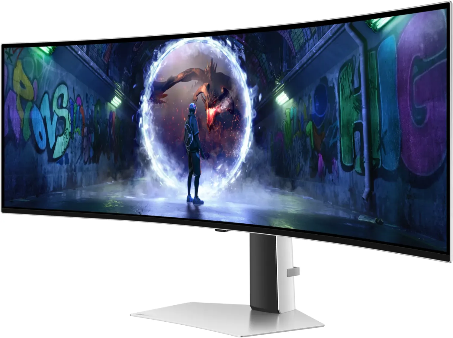 Samsung Odyssey OLED G9 S49DG934SU - G93SD Series - OLED-Monitor - Gaming - gebogen - 124 cm (49") - 5120 x 1440 Dual Quad HD @ 240 Hz - 250 cd/m² - 1000000:1 - HDR10 - 0.03 ms - DisplayPort, Micro HDMI, HDMI - Silber