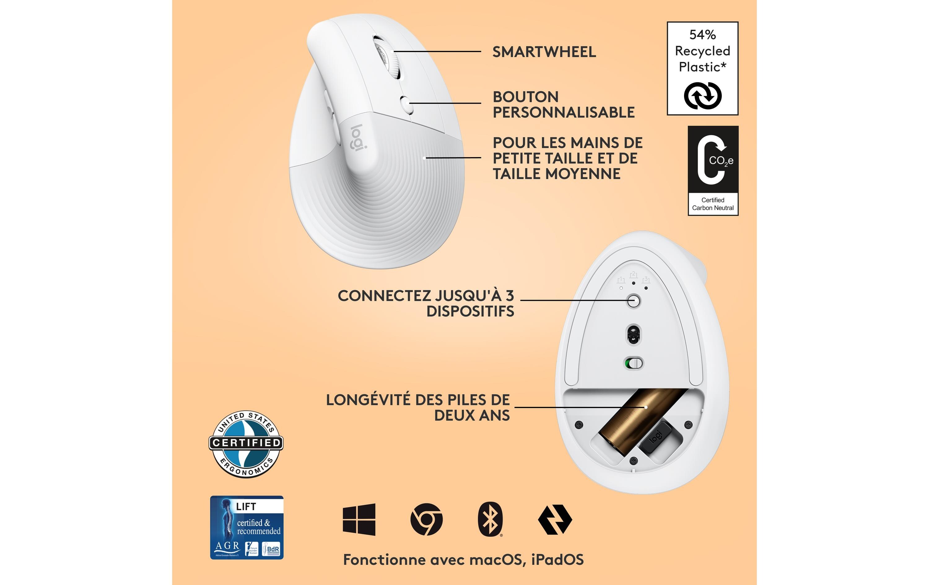 Logitech Ergonomische Maus Lift Off-white
