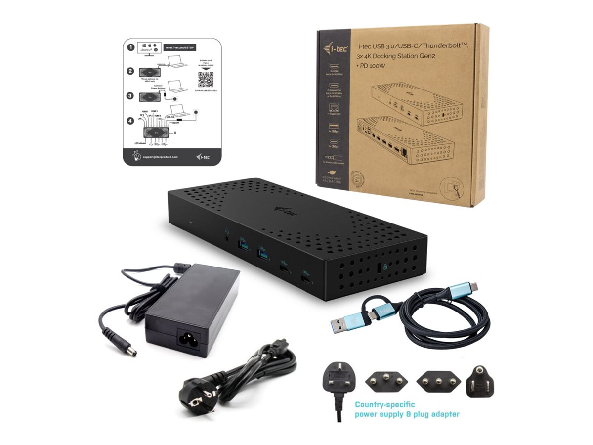 i-Tec - Dockingstation - USB-C / USB4 / USB 3.0 Thunderbolt 3 / Thunderbolt 4 - 2 x DP
3 x HDMI - 1GbE