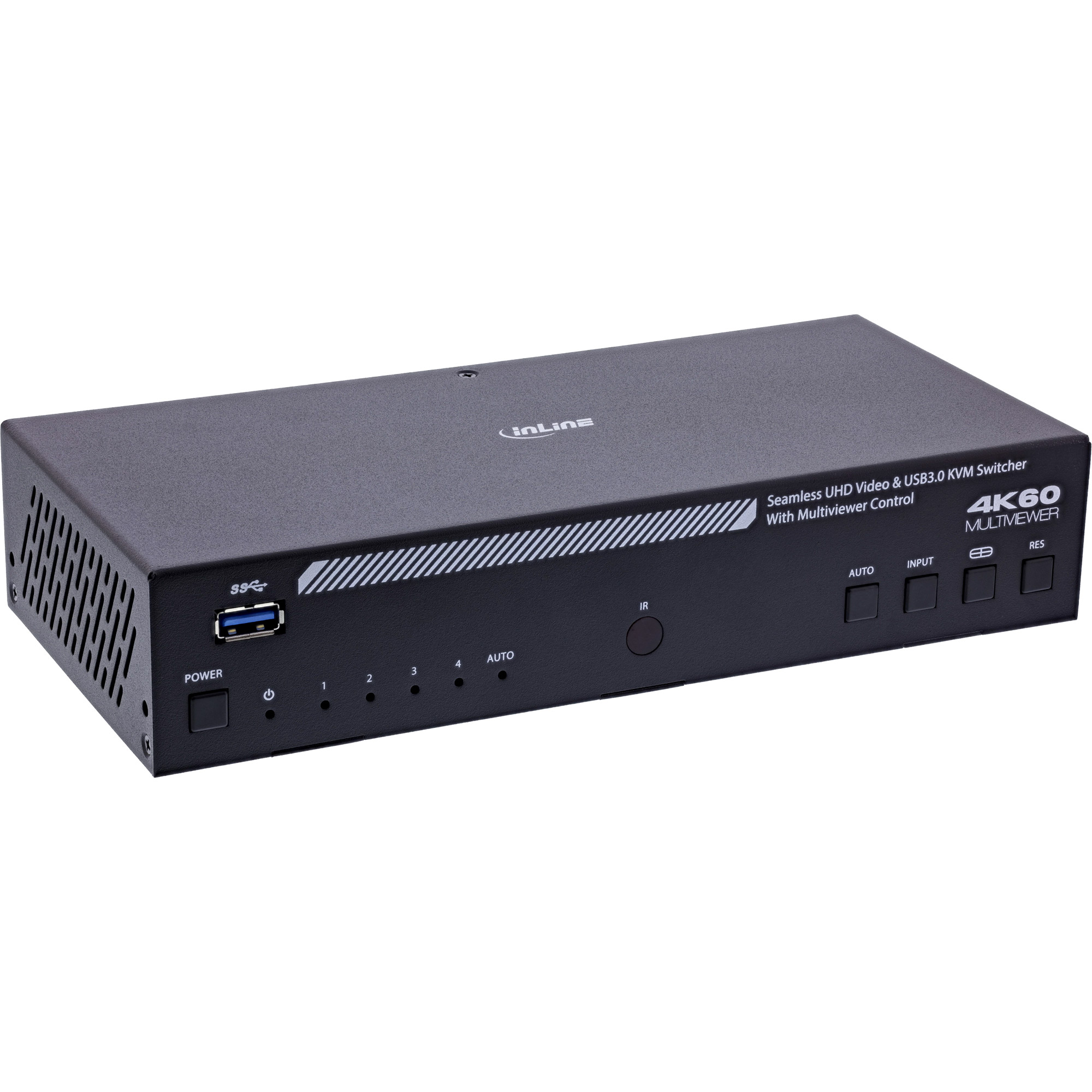 InLine KVM Switch - 4-fach - HDMI - 4K60Hz - Multiviewer - USB Hub - schwarz - 2.0 - USB 3.0 - HDMI-Ausgang - HDMI