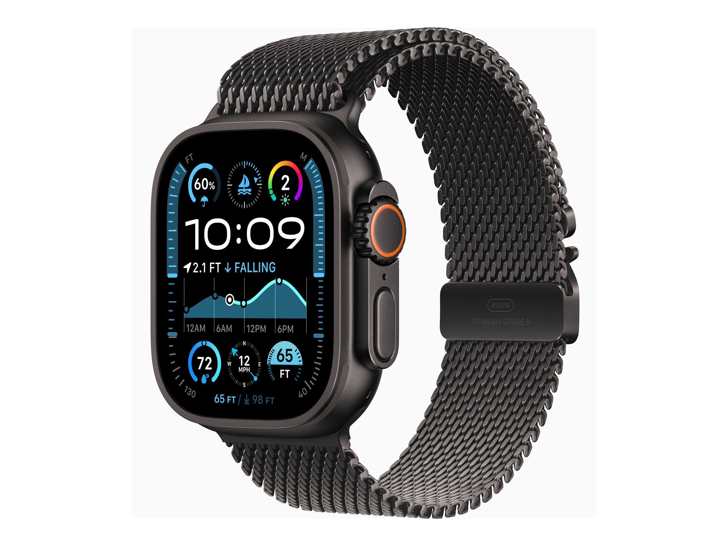 Apple Watch Ultra 2 GPS + Cellular 49mm Black Titanium Case mit Black Titanium Milanese Band - L (MX5V3FD/A)