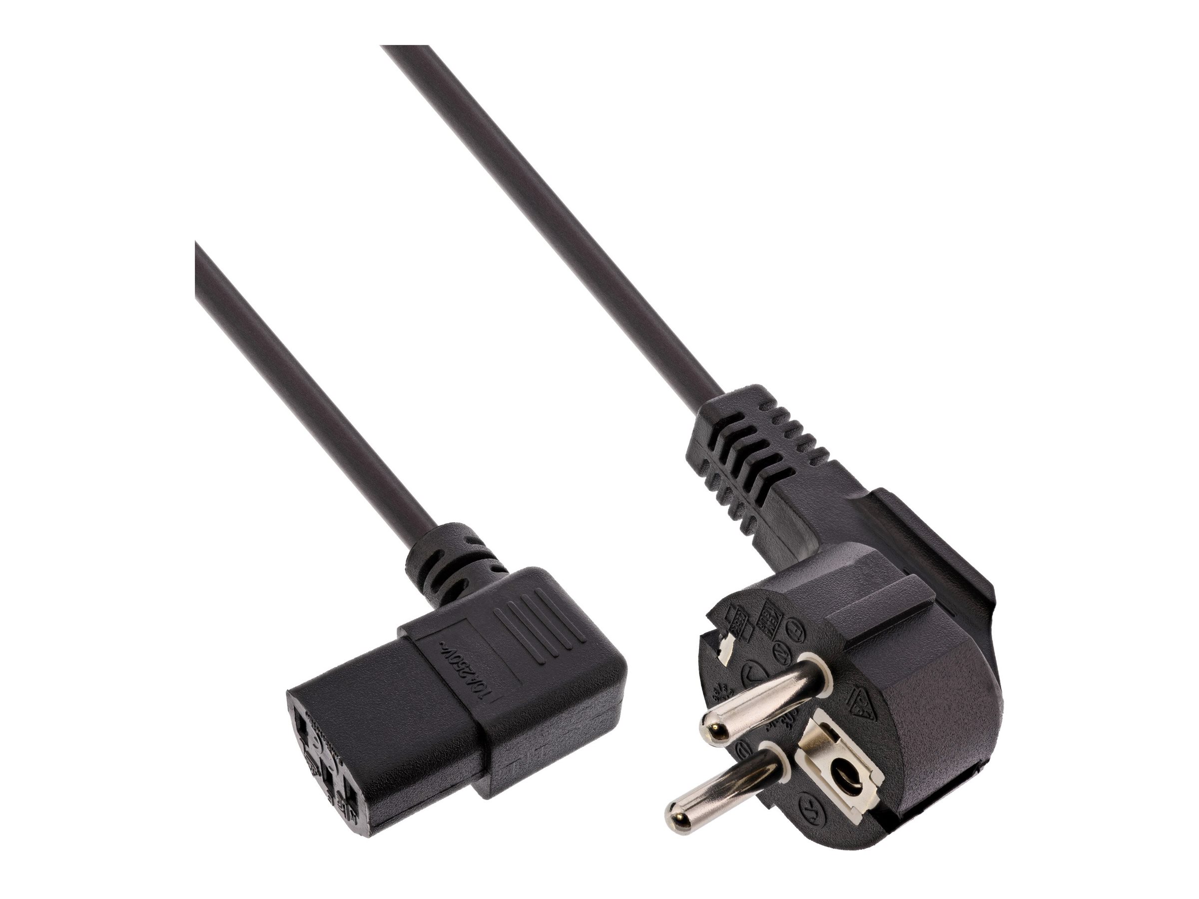 InLine - Stromkabel - CEE 7/7 (S) gewinkelt bis IEC 60320 C13 links gewinkelt - 5 m - Schwarz