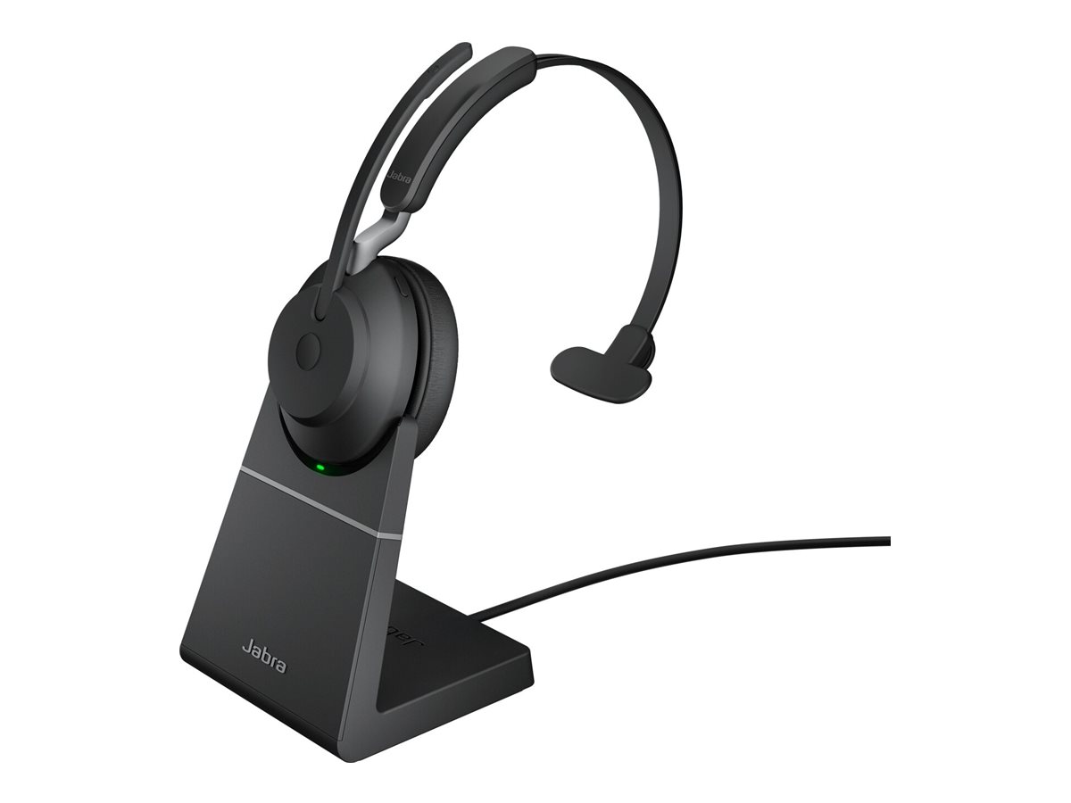 Jabra Evolve2 65 UC Mono - Headset - On-Ear - konvertierbar - Bluetooth - kabellos - USB-A - Geräuschisolierung - Schwarz - mit Ladestation