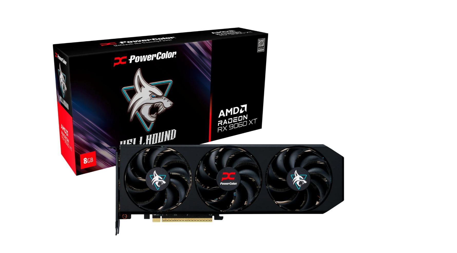 Powercolor Radeon RX 9060 XT Hellhound 8GB OC Grafikkarte - 8GB GDDR6, 2x HDMI, 2x DP