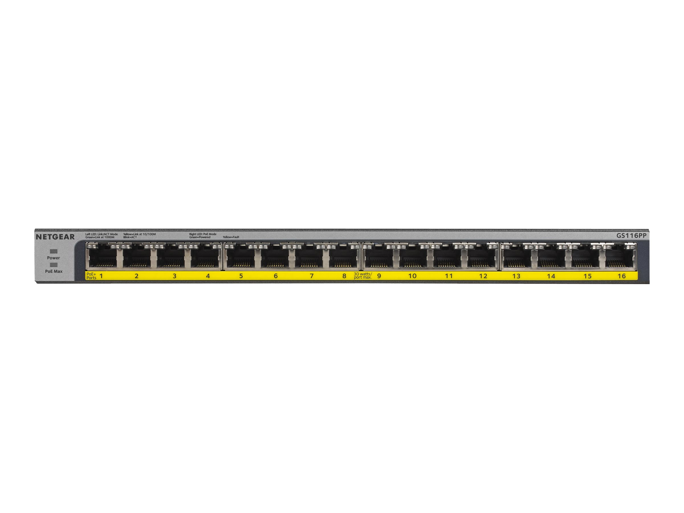 NETGEAR GS116LP - Switch - 16 AnschlÃ¼sse - an Rack montierbar