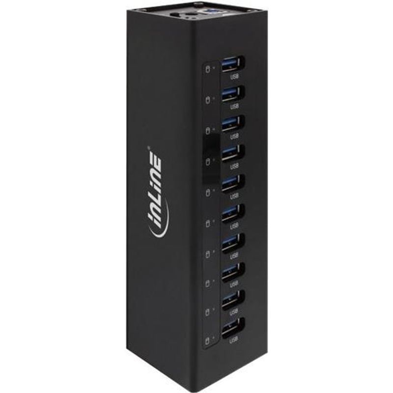 InLine® USB 3.2 Hub, 10 Port, Aluminiumgehäuse, schwarz, mit 4 A Netzteil