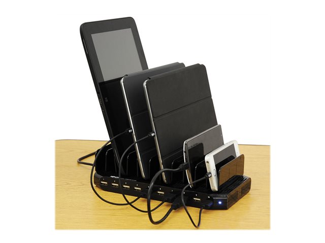 Tripp U280-010-ST-CEE 10-Port-USB-Ladestation mit einstellbarem Speicher - 12 V 8 A (96 W) USB-Ladegerät-Ausgang - Schuko-Netzkabel - Jede Marke - USB - Schwarz - Digital/Daten - 4-polig