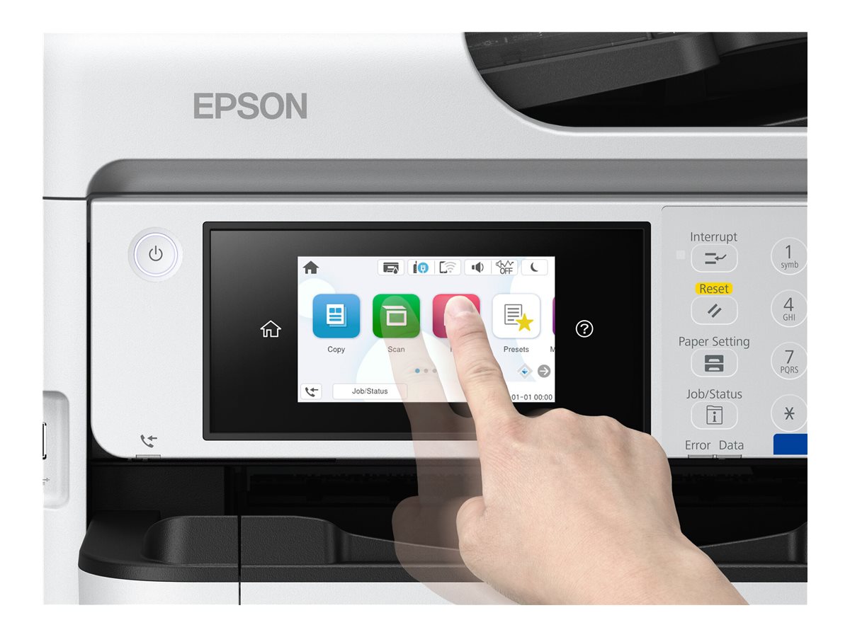 Epson WorkForce Pro EM-C800RDWF - Multifunktionsdrucker - Farbe - Tintenstrahl - A4 (210 x 297 mm) (Original) - A4/Legal (Medien) - bis zu 25 Seiten/Min. (Drucken) - 330 Blatt - 33.6 Kbps - USB 2.0, Gigabit LAN, Wi-Fi(ac)