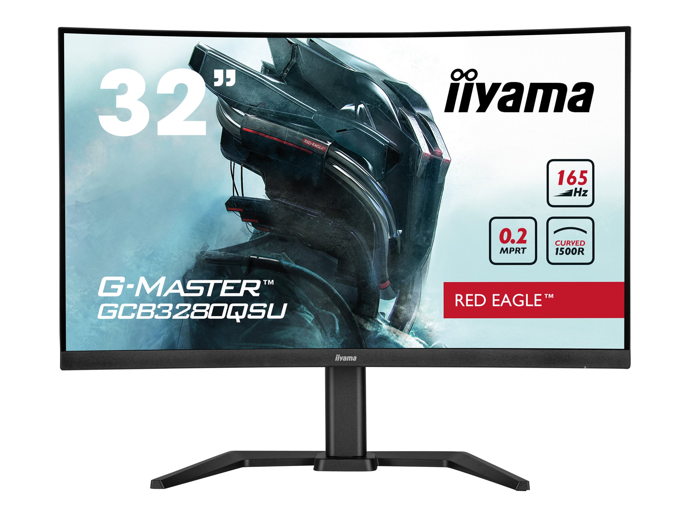 iiyama G-MASTER Red Eagle GCB3280QSU-B1 - LED-Monitor - gebogen - 81.3 cm (32") (31.5" sichtbar) - 2560 x 1440 WQHD @ 165 Hz - VA - 350 cd/m² - 3000:1 - 0.2 ms - 2xHDMI, DisplayPort - Lautsprecher - mattschwarz