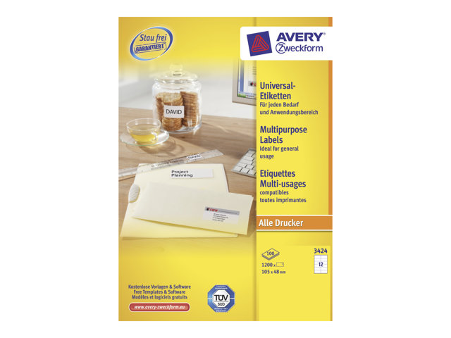 Avery Zweckform Universal-Etiketten 3424 105 x 48 mm, 100 Blatt