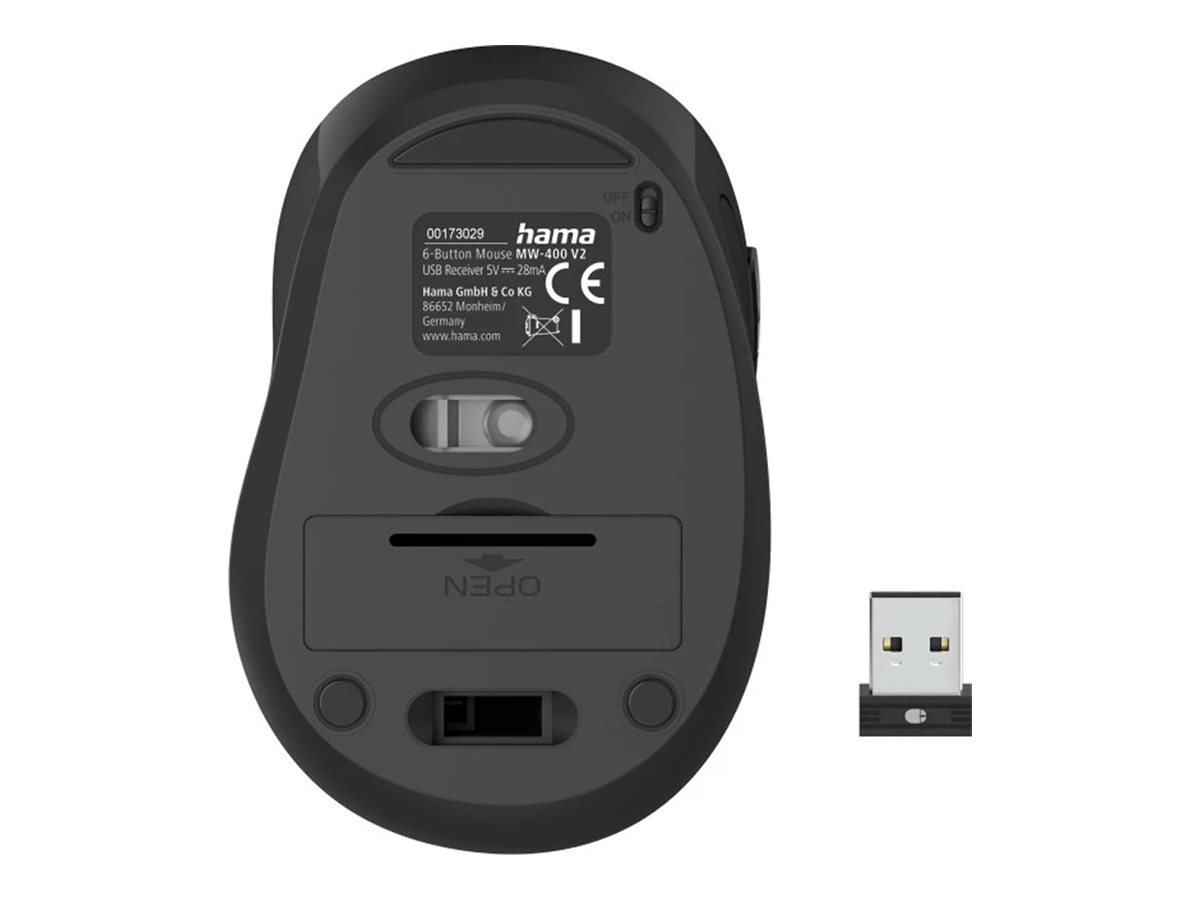Hama MW-400 V2 - Maus - ergonomisch - Für Rechtshänder - optisch - 6 Tasten - kabellos - 2.4 GHz, RF - kabelloser Empfänger (USB) - Gelb
