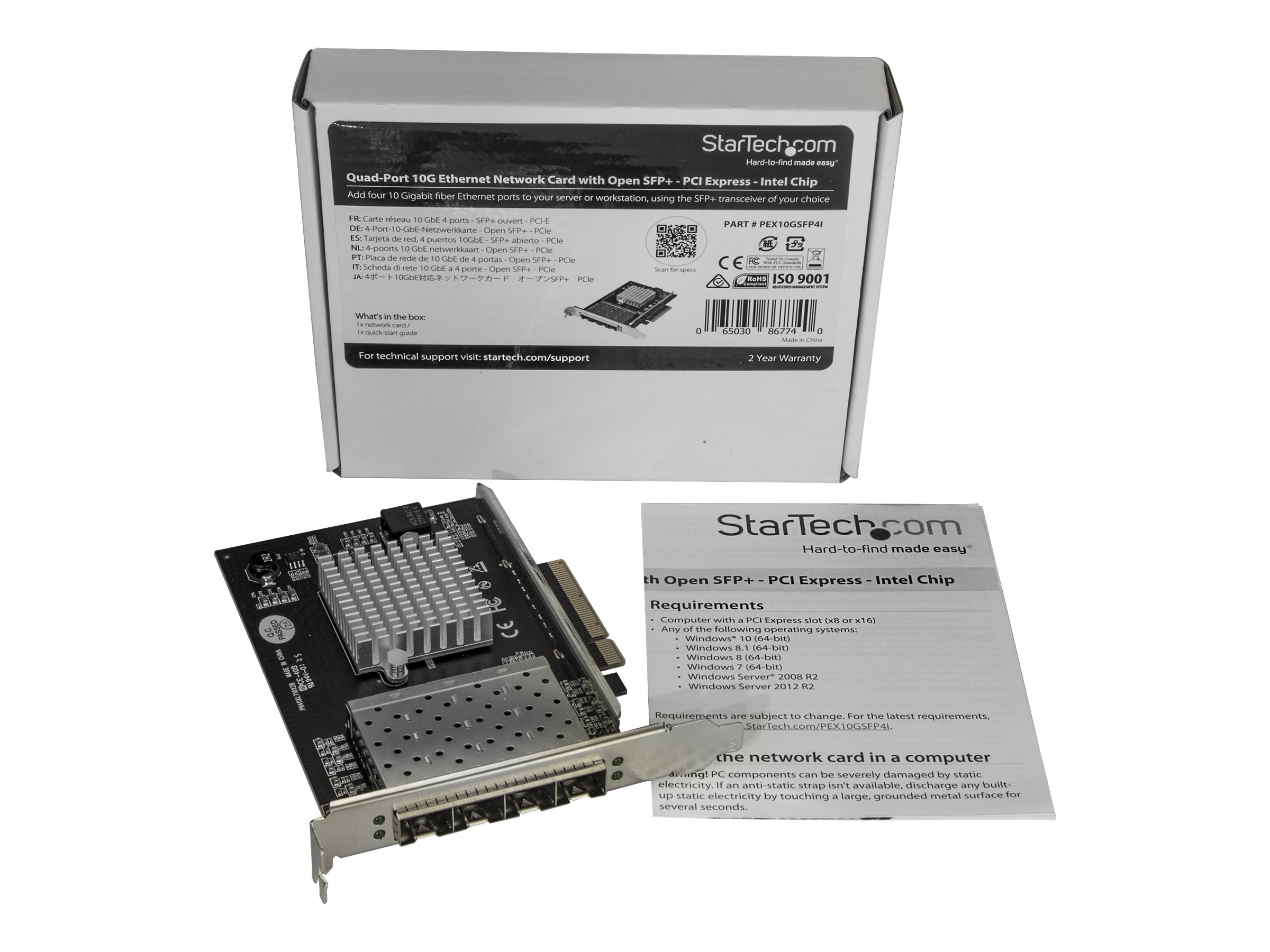 StarTech.com Quad Port 10G SFP+ Netzwerkkarte - Intel XL710 Open SFP+ Converged Adapter - PCIe 10 Gigabit Ethernet Server NIC - 10GbE LWL LAN Karte - Dell PowerEdge HPE ProLiant (PEX10GSFP4I) - Netzwerkadapter - PCIe x8 - 10 Gigabit SFP+ x 4 - Schwarz