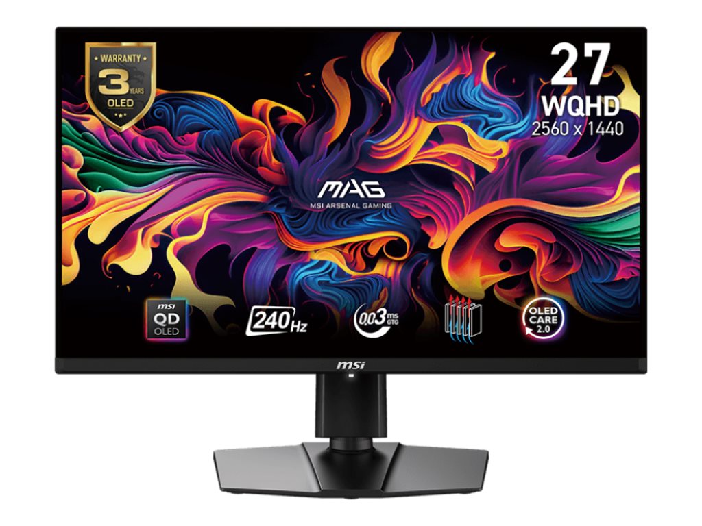 MSI MAG 271QPXDE QD-OLED E2 - OLED-Monitor - Gaming - 68.6 cm (27") (26.5" sichtbar) - 2560 x 1440 WQHD @ 240 Hz - 1000 cd/m² - 1500000:1 - DisplayHDR 400 True Black - 0.03 ms - 2xHDMI, DisplayPort, USB-C