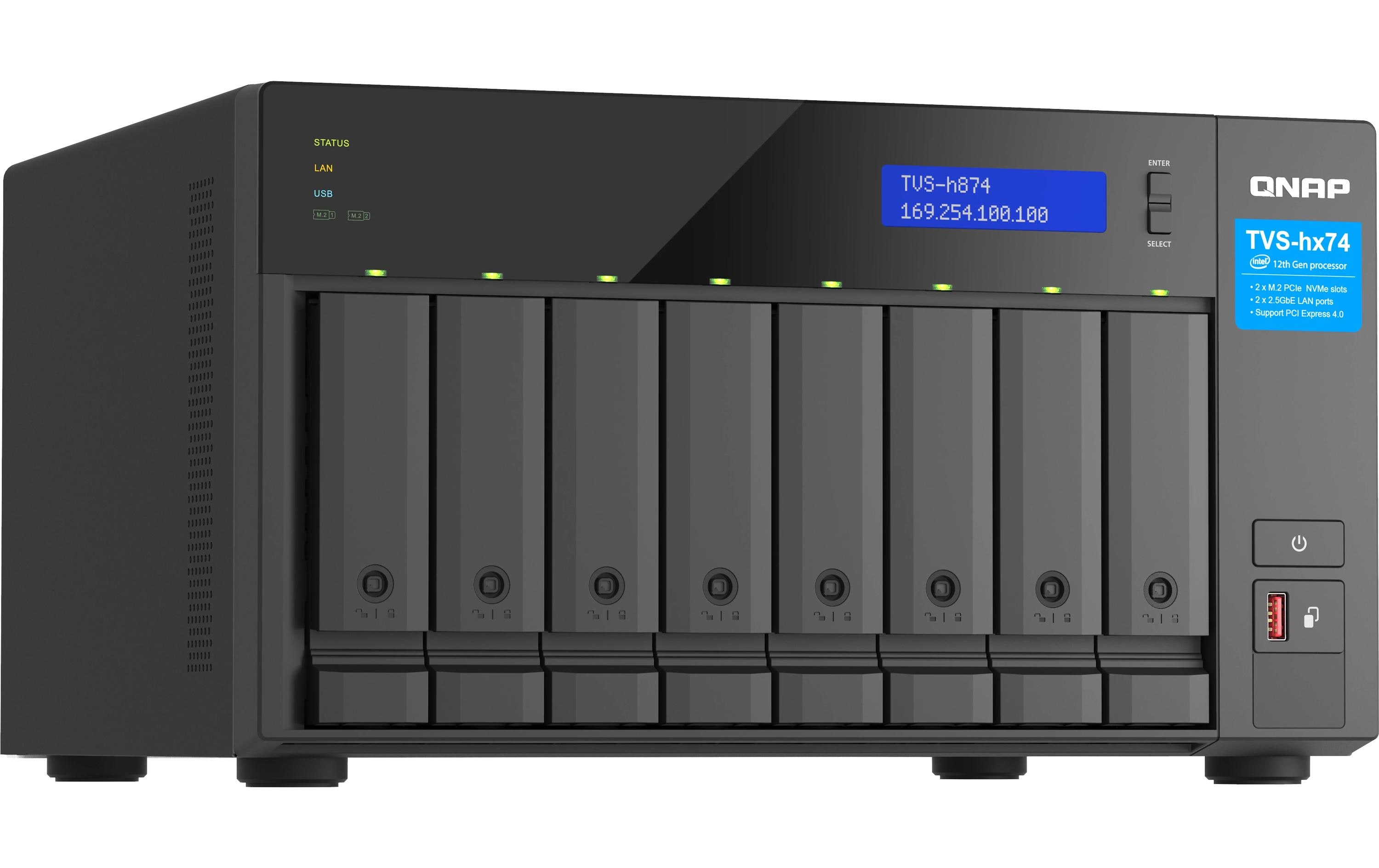 QNAP TVS-H874 - NAS-Server - 8 Schächte - SATA 6Gb/s - RAID 0, 5, 6, 10, 50, 60, RAID TP - RAM 32GB - iSCSI Support (TVS-H874-I5-32G)