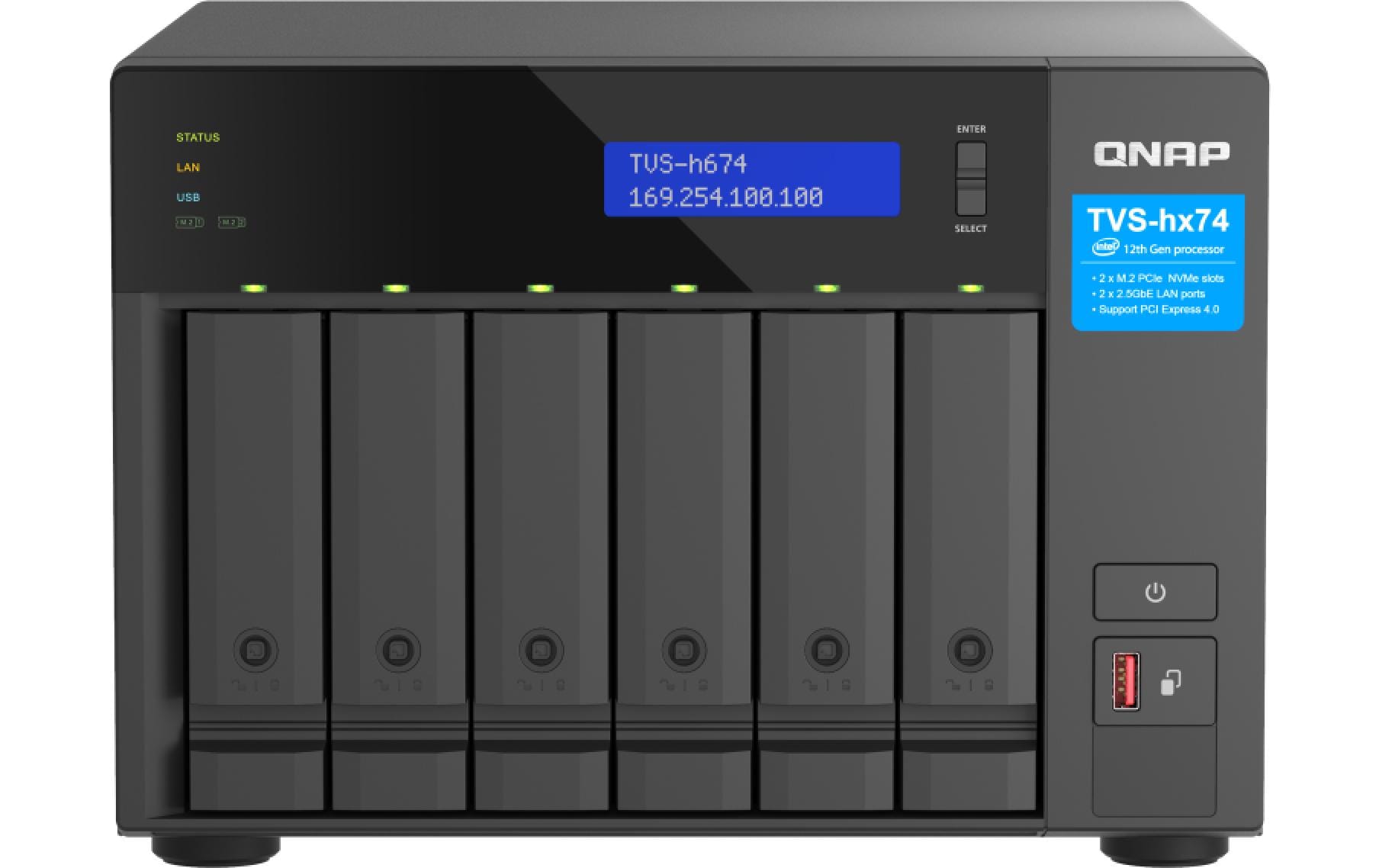 QNAP TVS-H674 - NAS-Server - 6 Schächte - SATA 6Gb/s - RAID 0, 1, 5, 6, 10, 50, JBOD, 60 - RAM 32 GB - iSCSI Support
