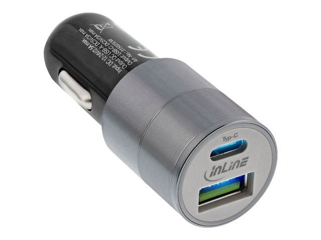 InLine USB KFZ Stromadapter Quick Charge 3.0, 12/24VDC zu 5V DC/3A, USB-A+USB-C