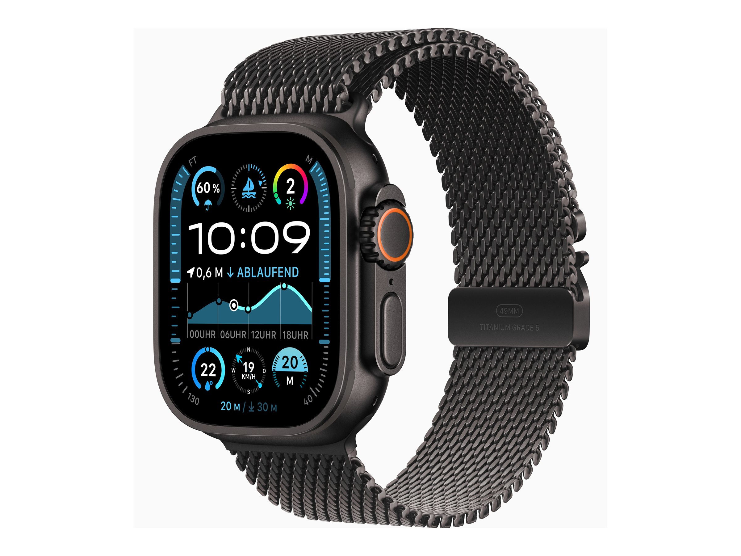 Apple Watch Ultra 2 GPS + Cellular 49mm Black Titanium Case mit Black Titanium Milanese Band - M (MX5U3FD/A)