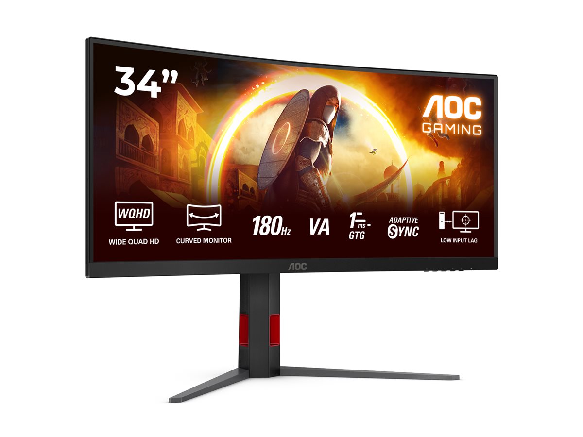 AOC Gaming CU34G4 - LED-Monitor - Gaming - gebogen - 86.36 cm (34") - 3440 x 1440 UWQHD @ 180 Hz - Fast VA - 2500:1 - HDR10 - 0.5 ms - 2xHDMI, DisplayPort - Schwarz, Rot