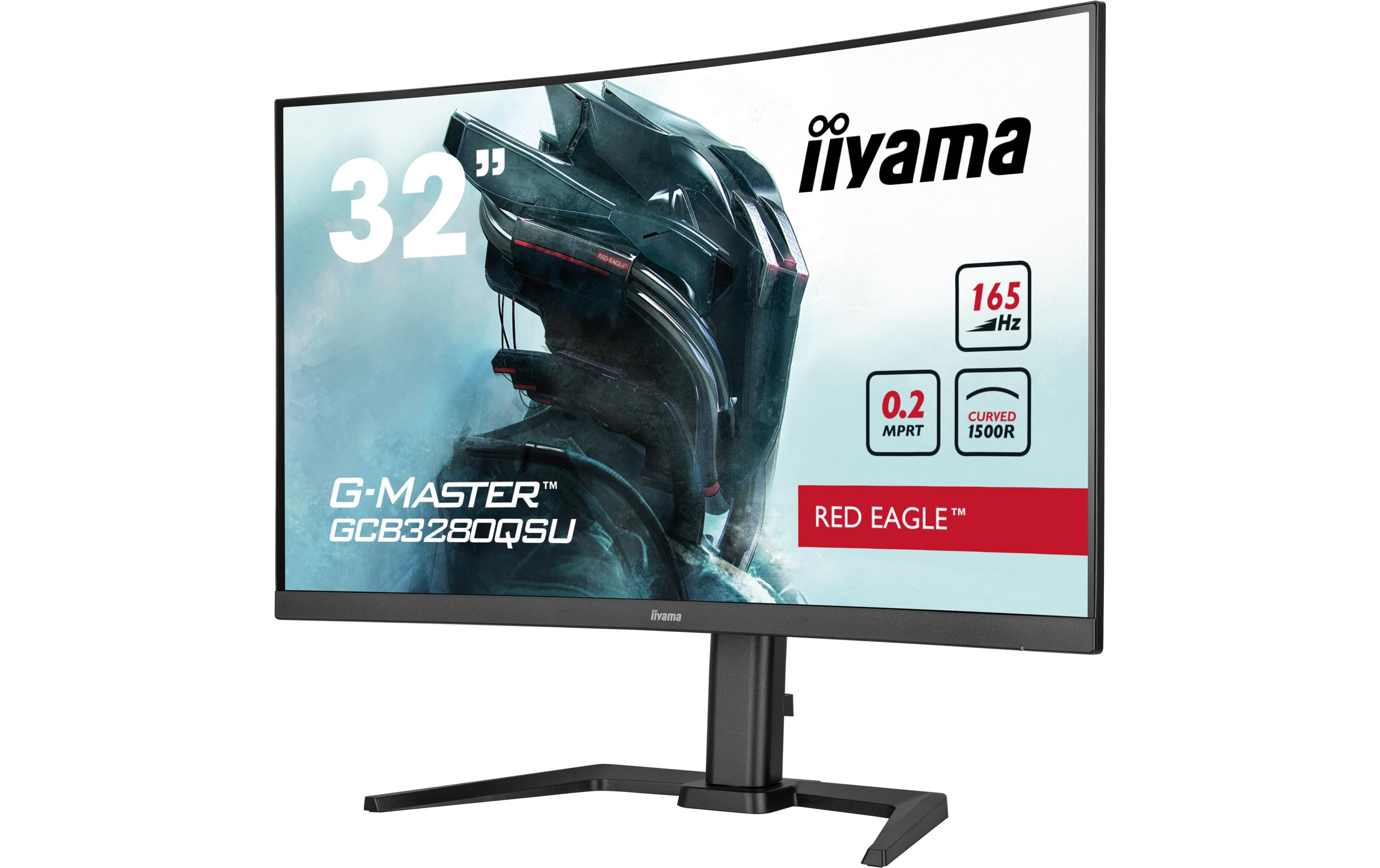 iiyama G-MASTER Red Eagle GCB3280QSU-B1 - LED-Monitor - gebogen - 81.3 cm (32") (31.5" sichtbar) - 2560 x 1440 WQHD @ 165 Hz - VA - 350 cd/m² - 3000:1 - 0.2 ms - 2xHDMI, DisplayPort - Lautsprecher - mattschwarz