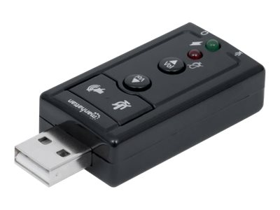 Manhattan USB-A Sound Adapter
USB-A to 3.5mm Mic-in and Audio-Out ports
480 Mbps (USB 2.0)
7.1-Channel Virtual 3D Surround Sound
Internal Amplifier and Volume Controls
Hi-Speed USB
Three Year Warranty
Box - Soundkarte