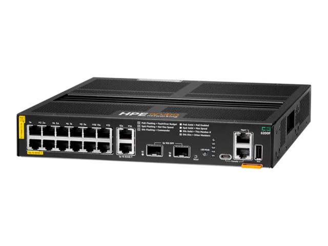 HPE Aruba 6200F 12G Class4 PoE 2G/2SFP+ 139W Switch - Switch - 12 Anschlüsse - managed - an Rack montierbar