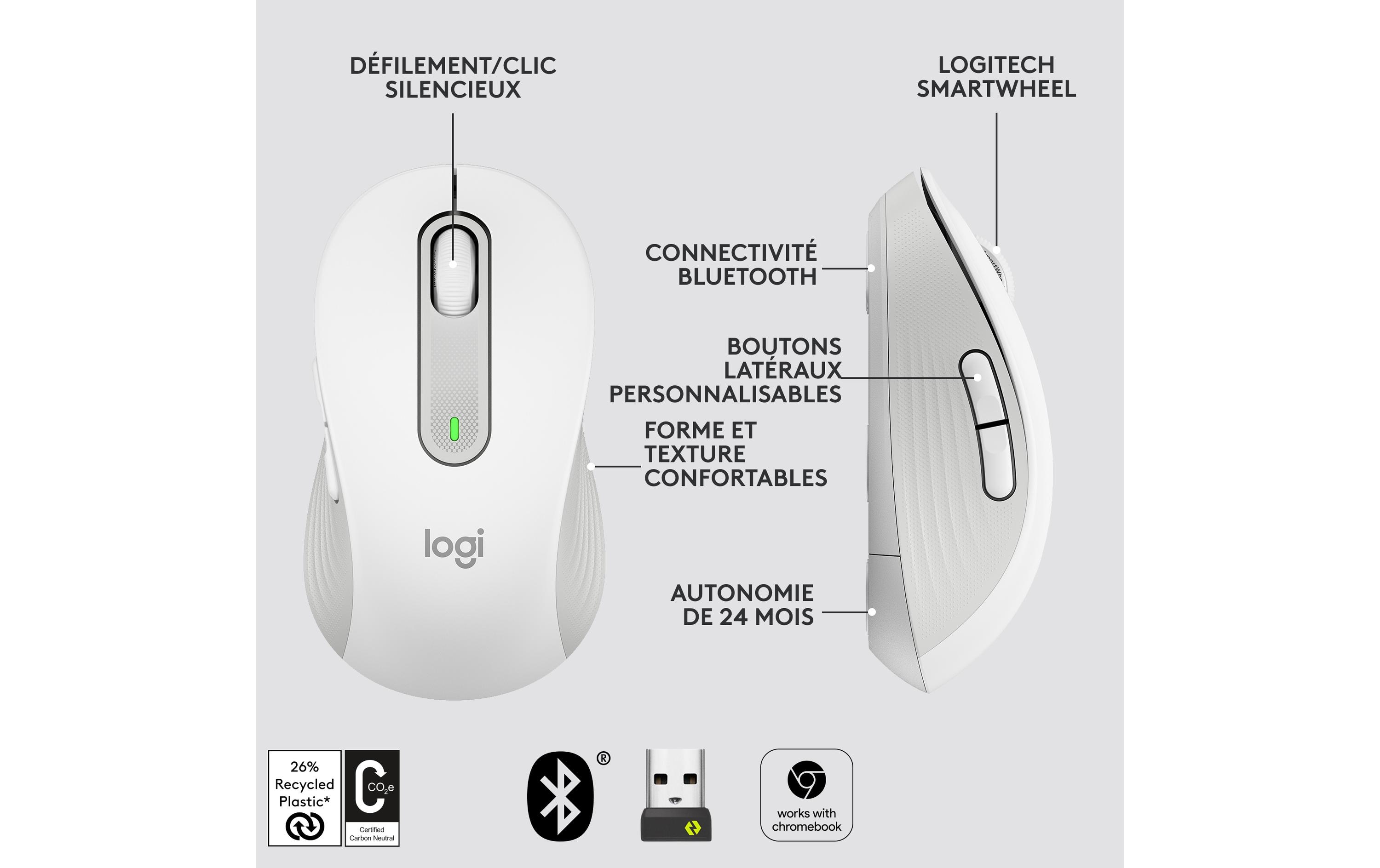 Logitech Signature M650 Large - Maus - Größe L - 2.4 GHz
Bluetooth - Off-White
