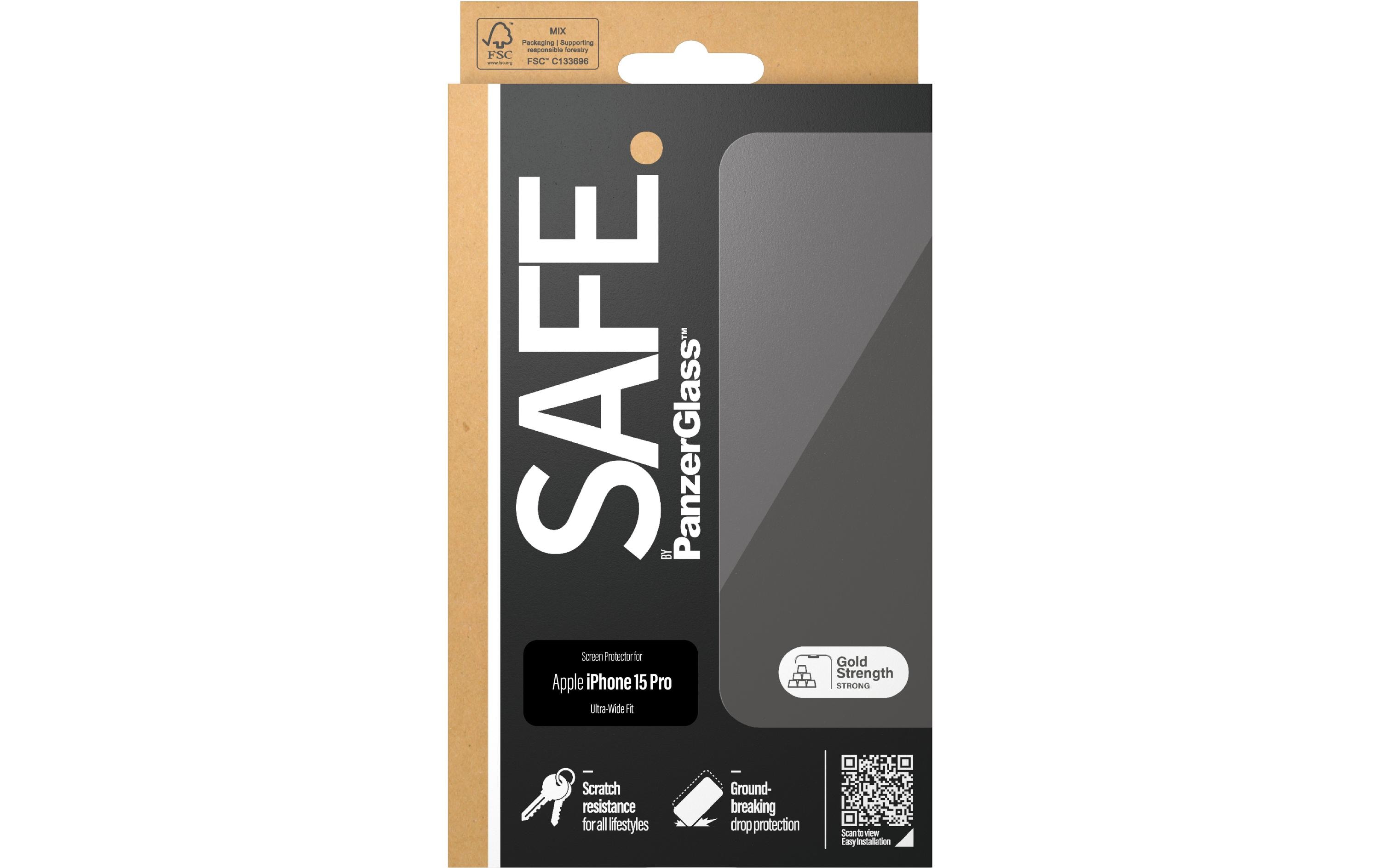 SAFE. by PanzerGlass - Bildschirmschutz für Handy - ultrabreite Passform - Glas - für Apple iPhone 15 Pro