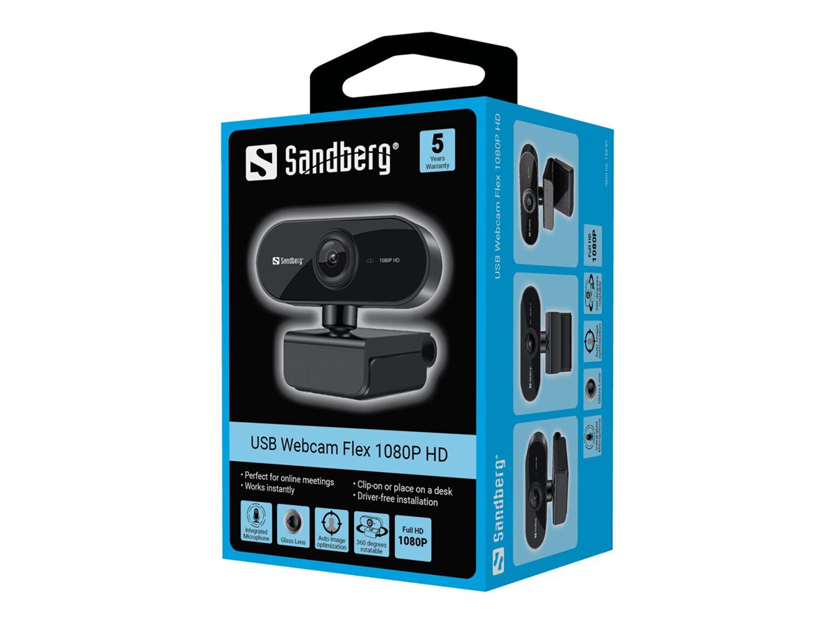 Sandberg USB Webcam Flex - Webcam - Farbe - 2 MP - 1920 x 1080 - 1080p - feste Brennweite - Audio - USB 2.0