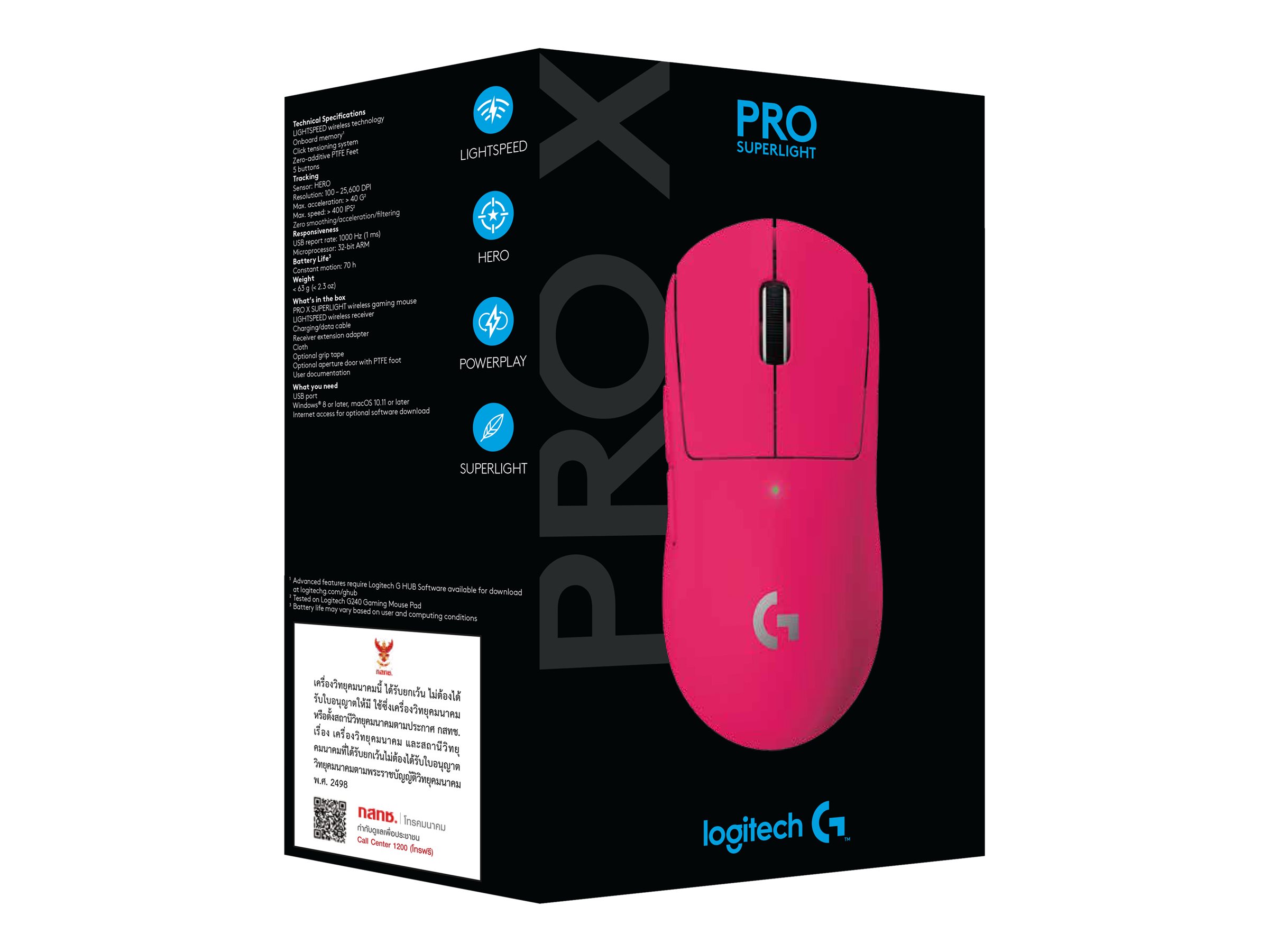 Logitech G PRO X SUPERLIGHT - Gaming - Maus - 2.4 GHz - Magenta