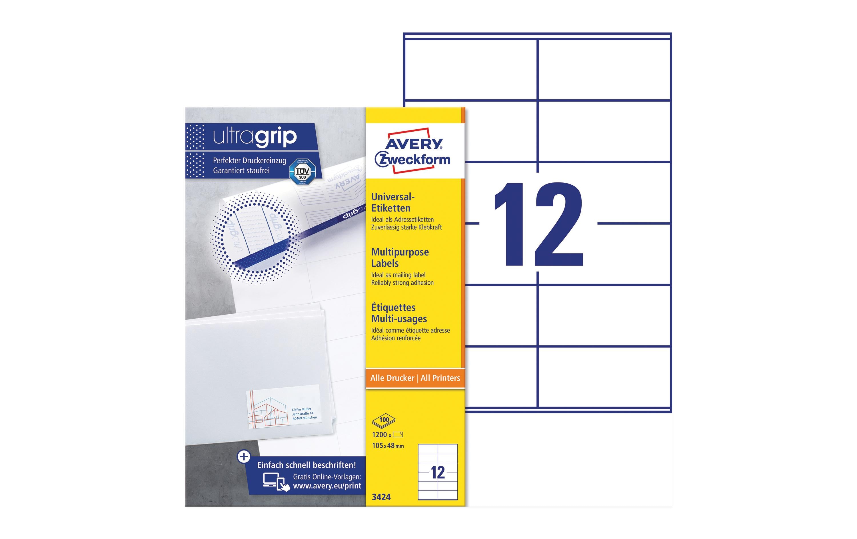 Avery Zweckform Universal-Etiketten 3424 105 x 48 mm, 100 Blatt