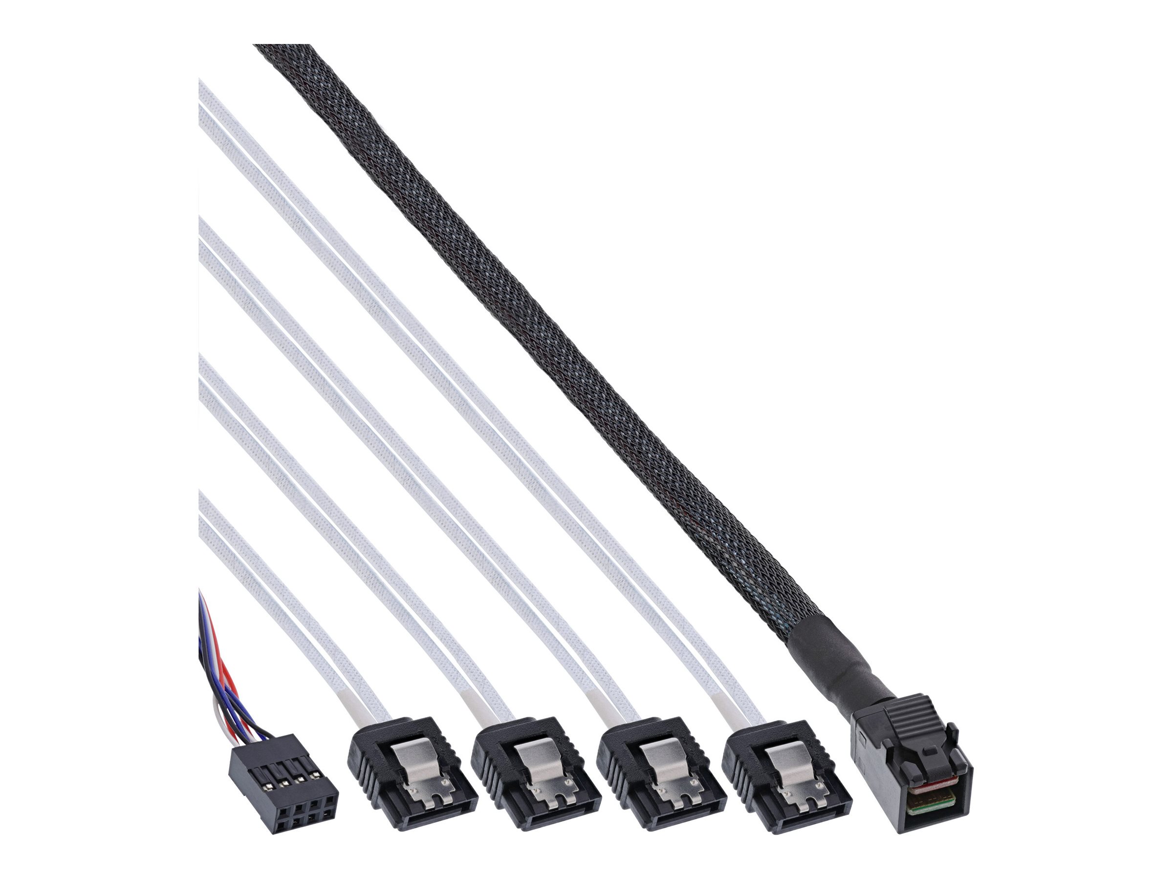 InLine - SATA- / SAS-Kabel - mit Sidebands - gerade durchgeführt - 4-Lane - 4x Mini SAS HD (SFF-8643) zu SATA, Seitenband - 50 cm - Schwarz