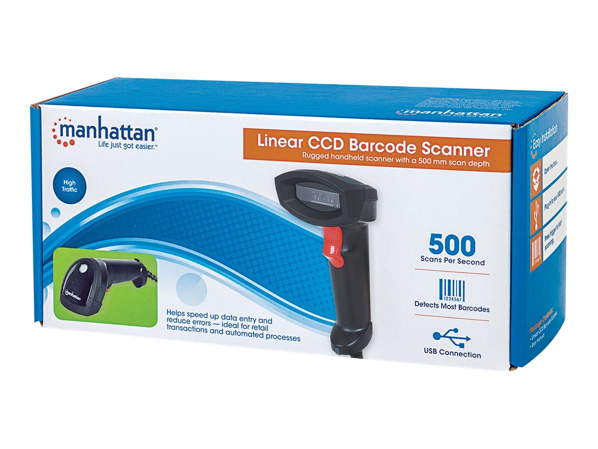 Manhattan Linear CCD Handheld Barcode Scanner
USB
500mm Scan Depth
IP54 rating
Cable length 1.5m
Max Ambient Light 100
000 lux (sunlight)
Black
Three Year Warranty
Box - Barcode-Scanner